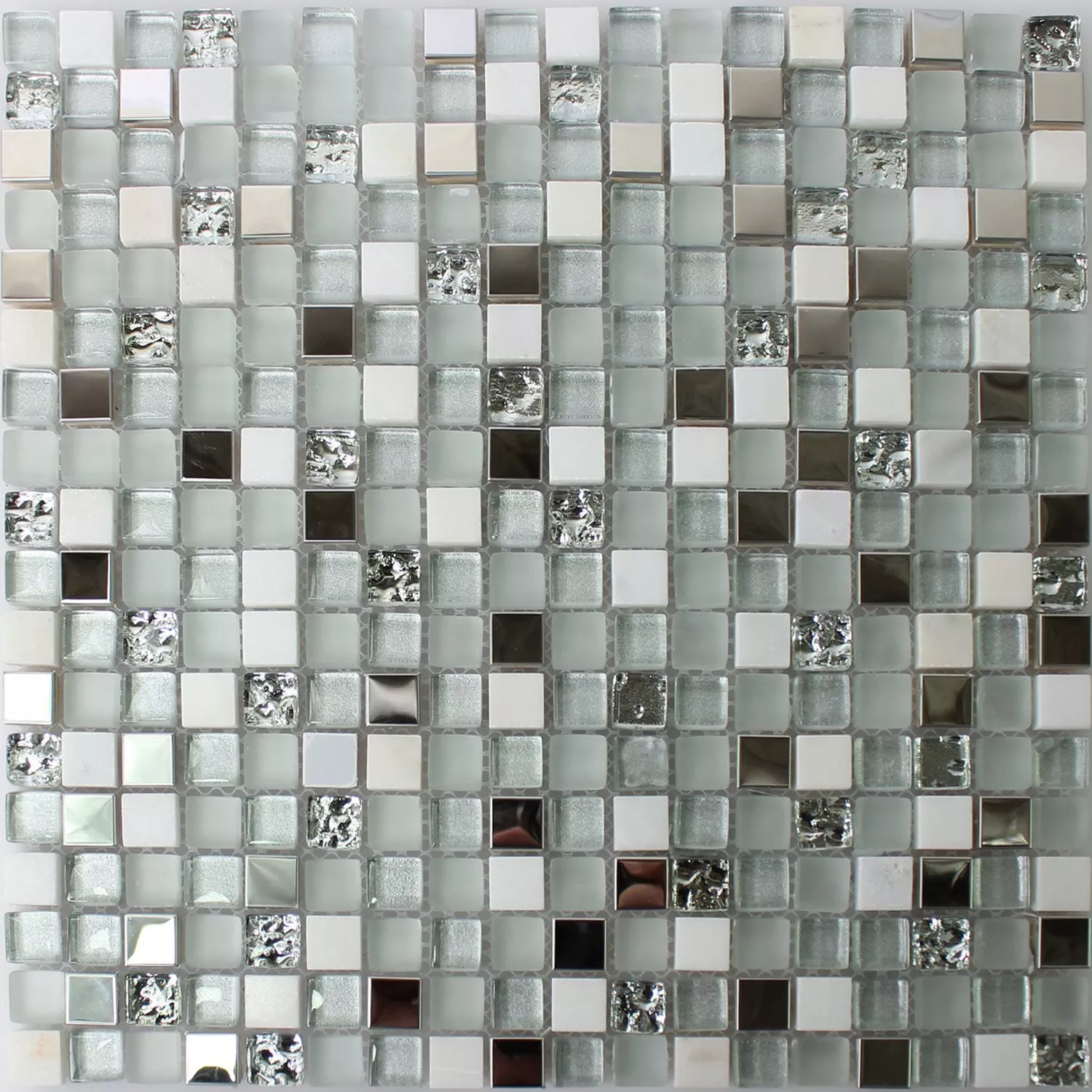 Vidro Aço Inoxidável Mosaico De Pedra Natural Azulejos Branco Prata