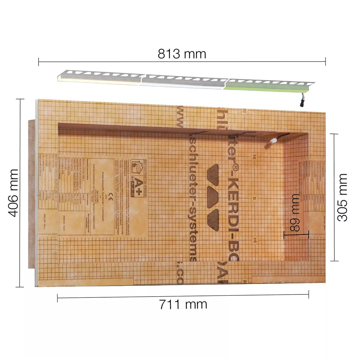 Conjunto de nicho Schlüter Kerdi Board NLT com iluminação LED RGB 71,1 x 30,5 x 8,9 cm Conjunto de nicho Schlüter Kerdi Board NLT com iluminação LED RGB 71,1 x 30,5 x 8,9 cm