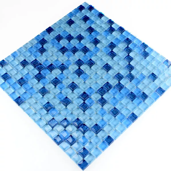 Mosaico De Vidro Azulejos Azul Purpurina 15x15x8mm