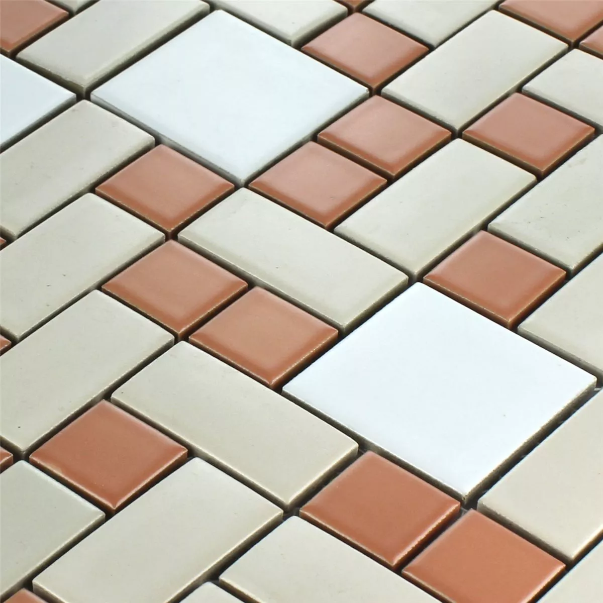 Padrão de Azulejo Mosaico Cerâmica Branco Bege Terracota Mix