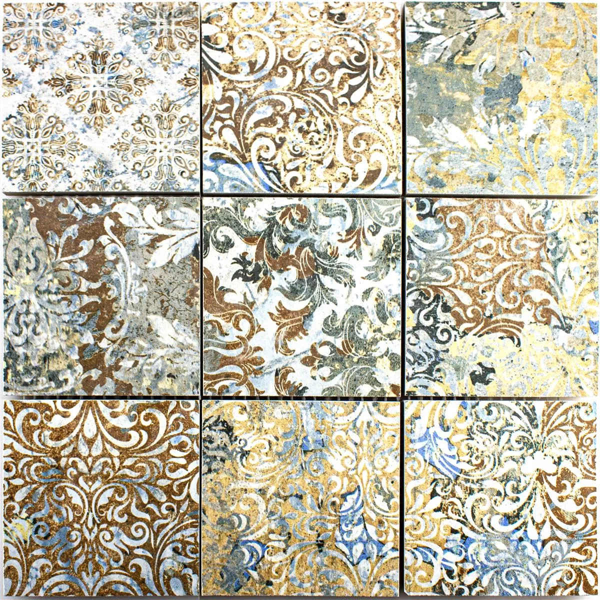 Mosaico Cerâmico Azulejos Patchwork Multicolorido 95x95mm