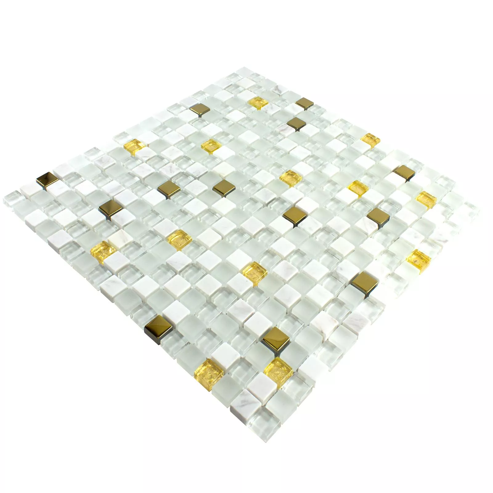 Padrão de Vidro Pedra Natural Azulejo Mosaico Maryot Branco Ouro