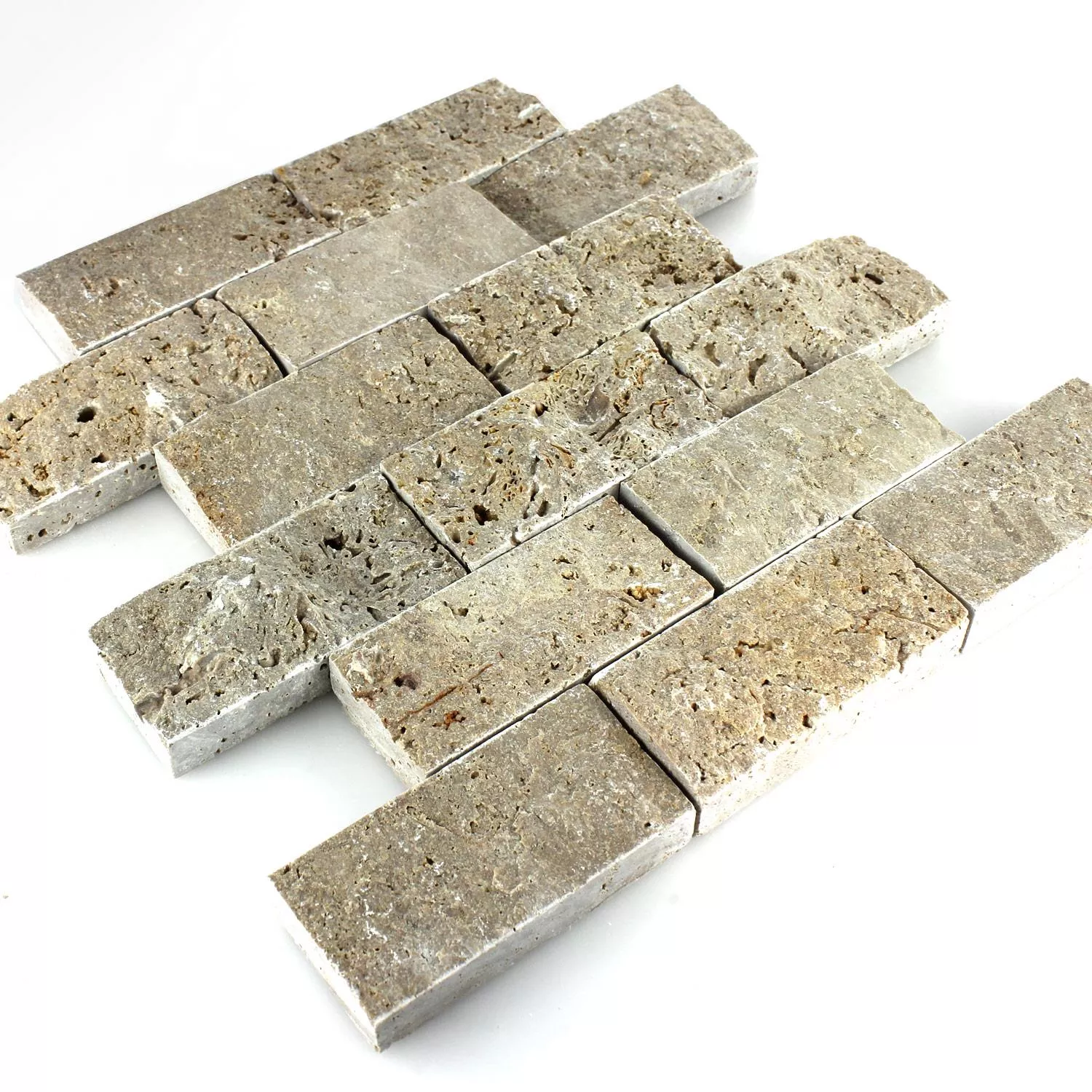 Azulejo Mosaico Pedra Natural 3D Sumba Noce Brick