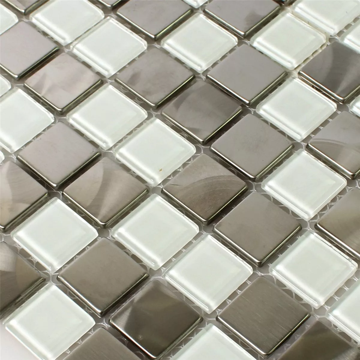 Padrão de Azulejo Mosaico Aço Inoxidável Vidro Branco Prata Mix