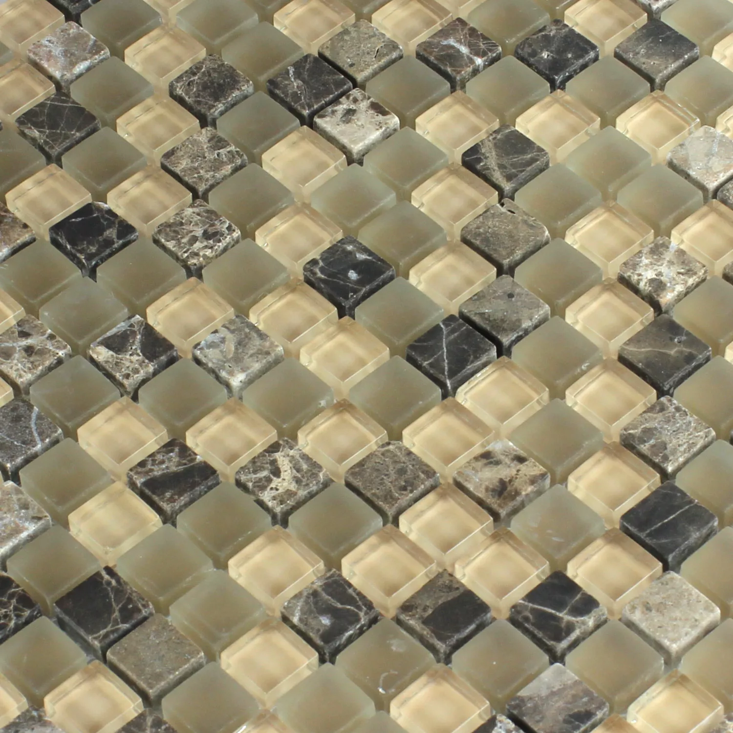 Azulejo Mosaico Vidro Mármore 15x15x8mm Marrom Bege Mix