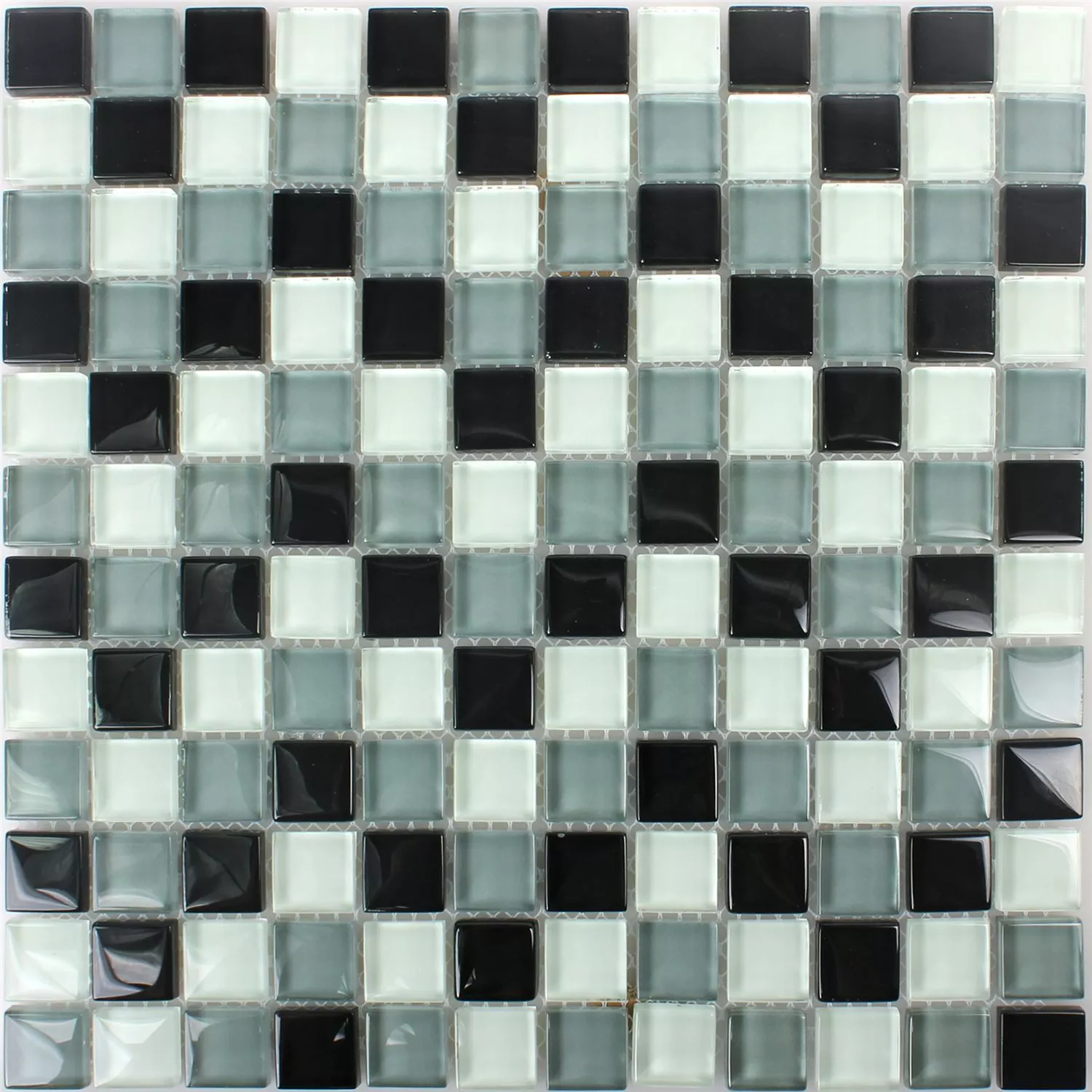 Azulejo Mosaico Vidro Palmas Preto Cinza Branco