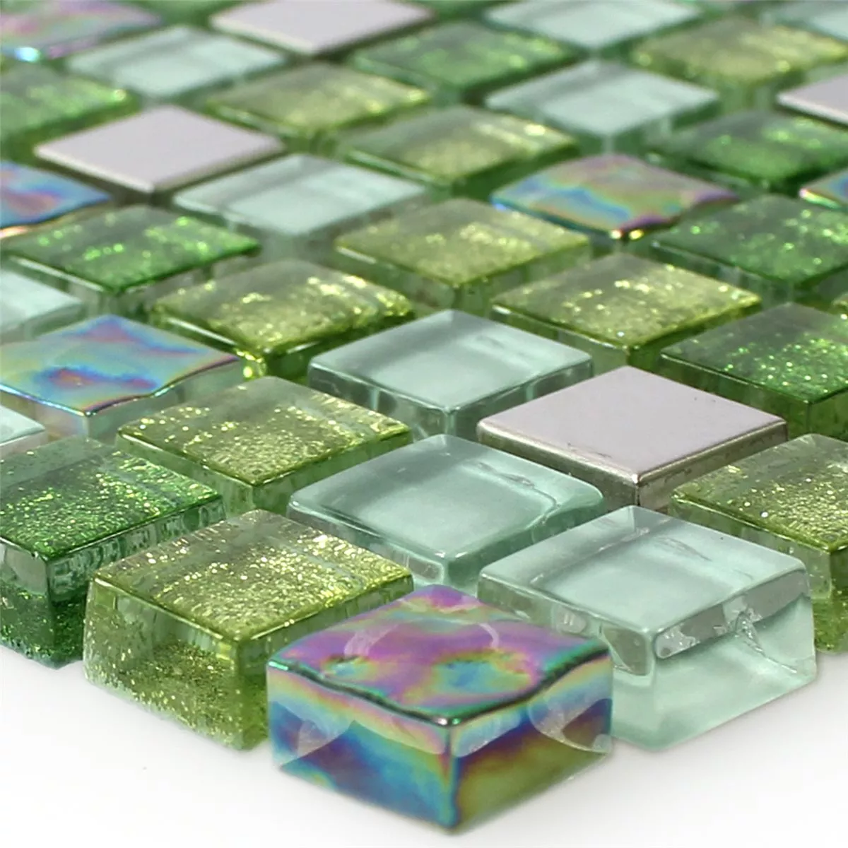Azulejo Mosaico Vidro Aço Inoxidável Verde Mix