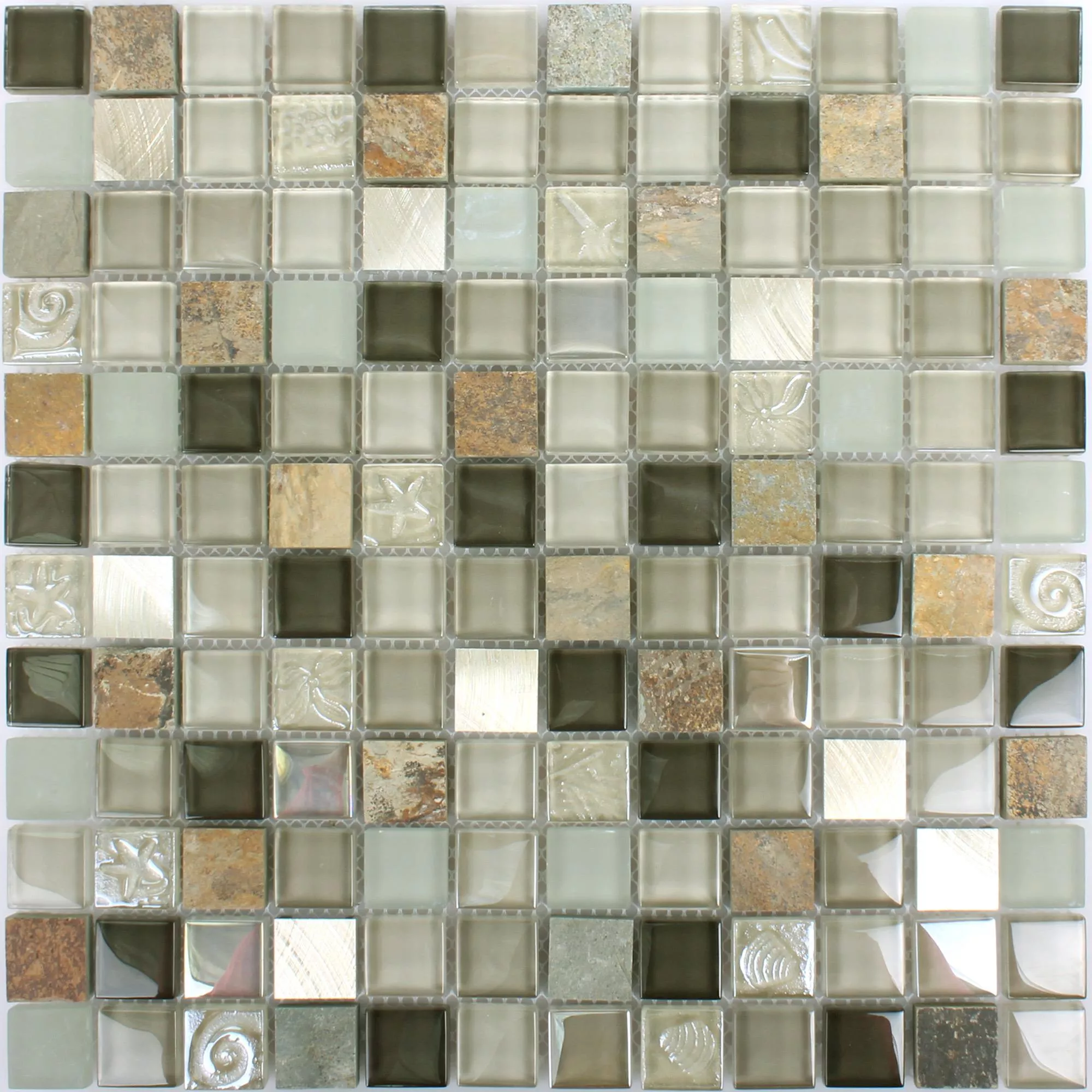 Padrão de Azulejo Mosaico Pedra Natural Vidro Metal Mix Lockhart