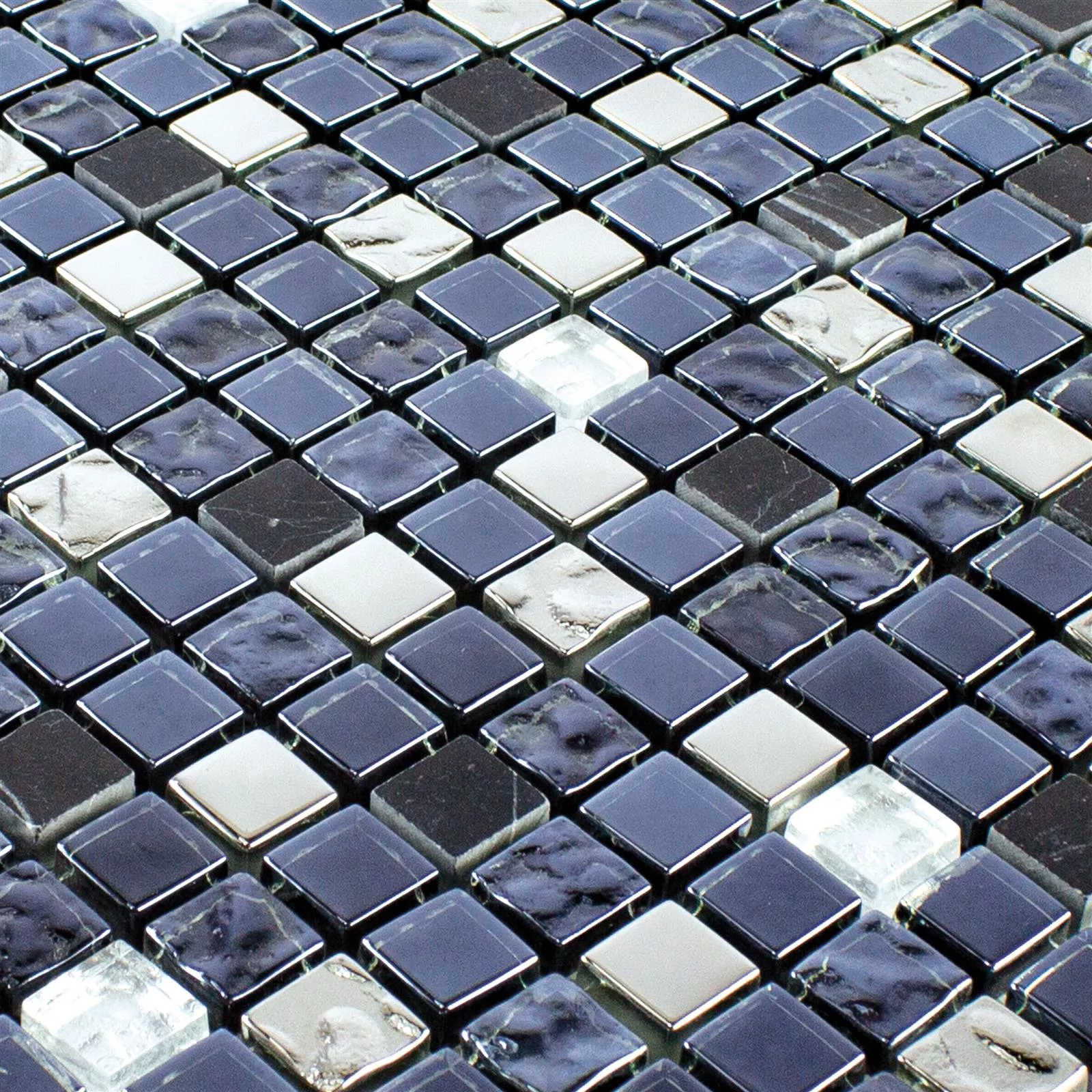 Vidro Pedra Natural Azulejo Mosaico Cooktown Preto Prata