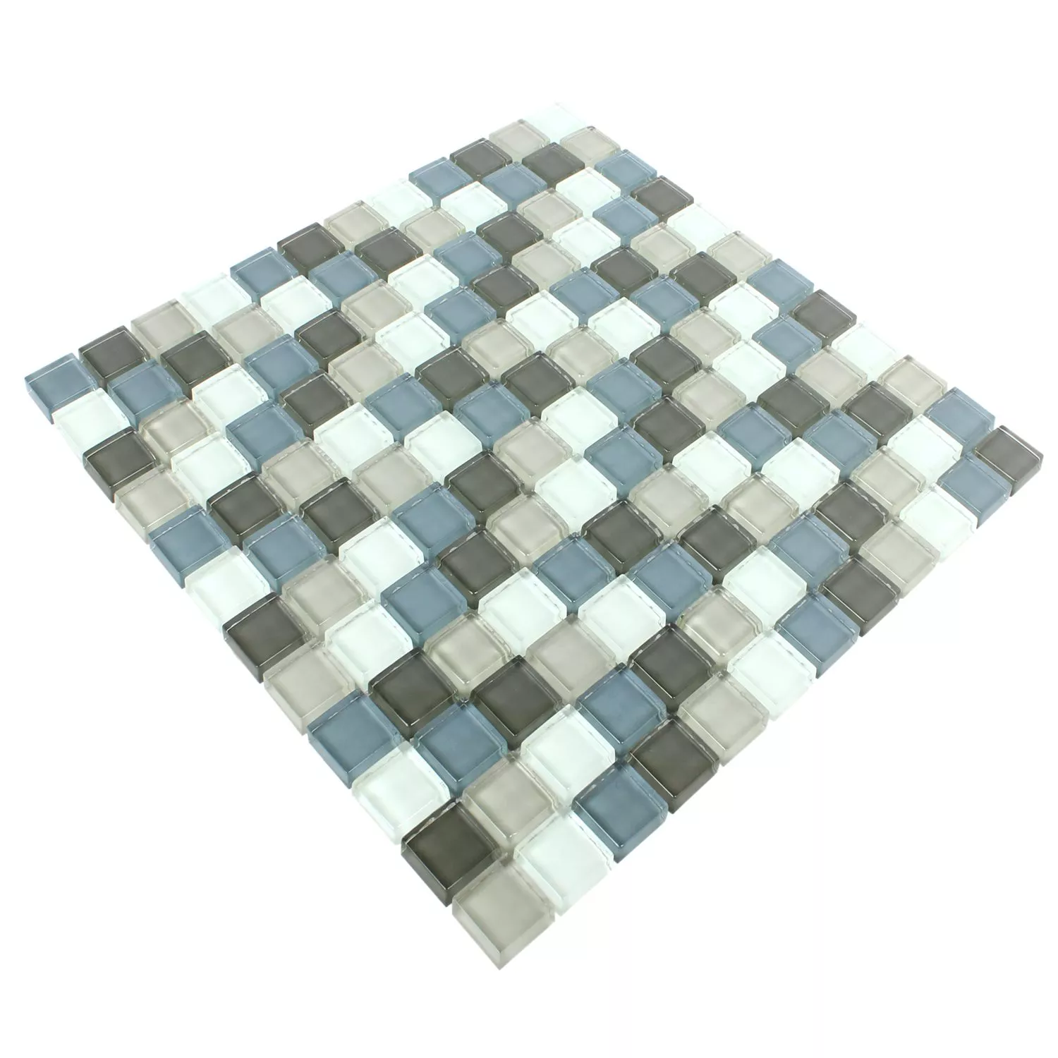 Padrão de Azulejo Mosaico Vidro Palmas Cinza Azul Branco