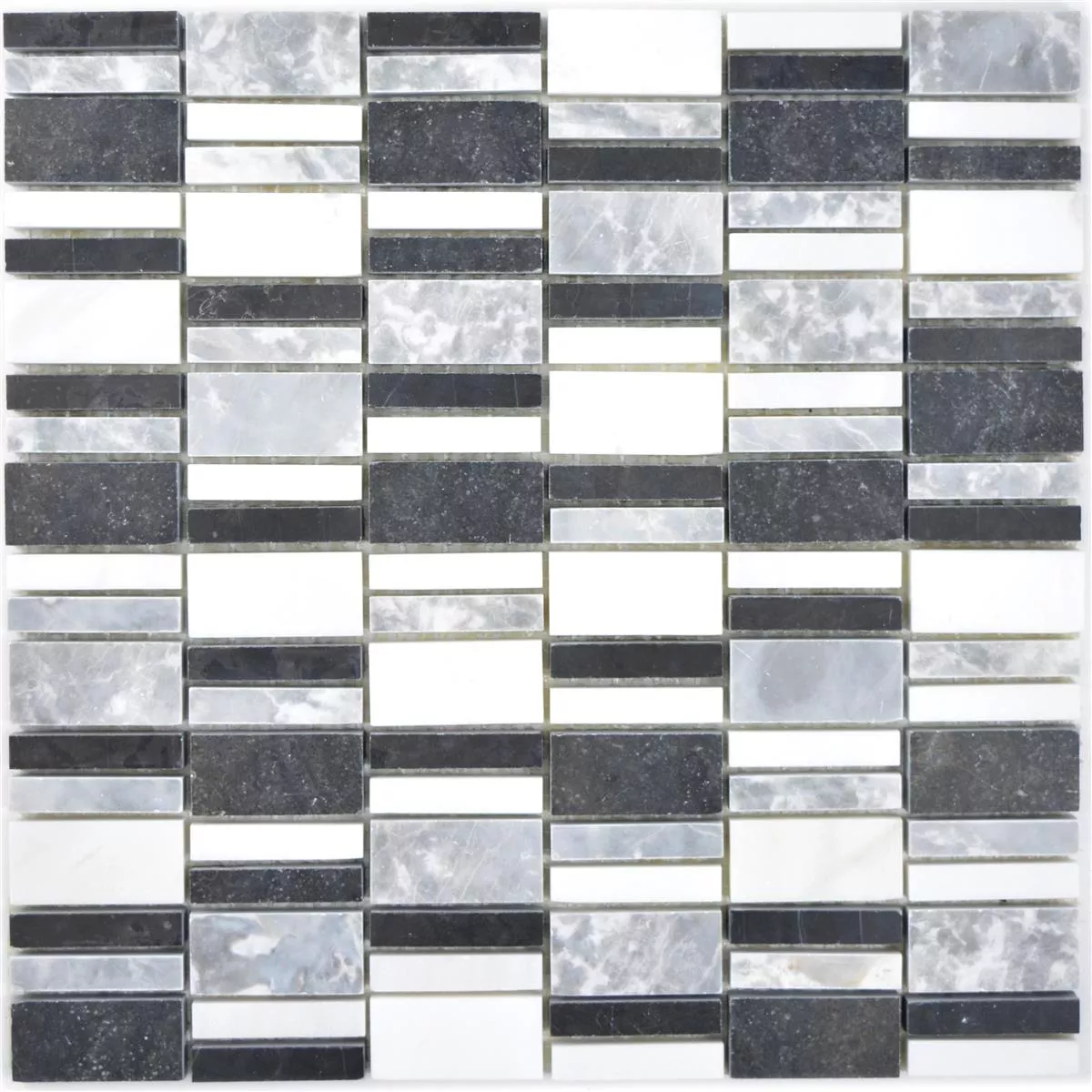 Padrão de Mármore Azulejo Mosaico Sunbury Preto Cinza Branco