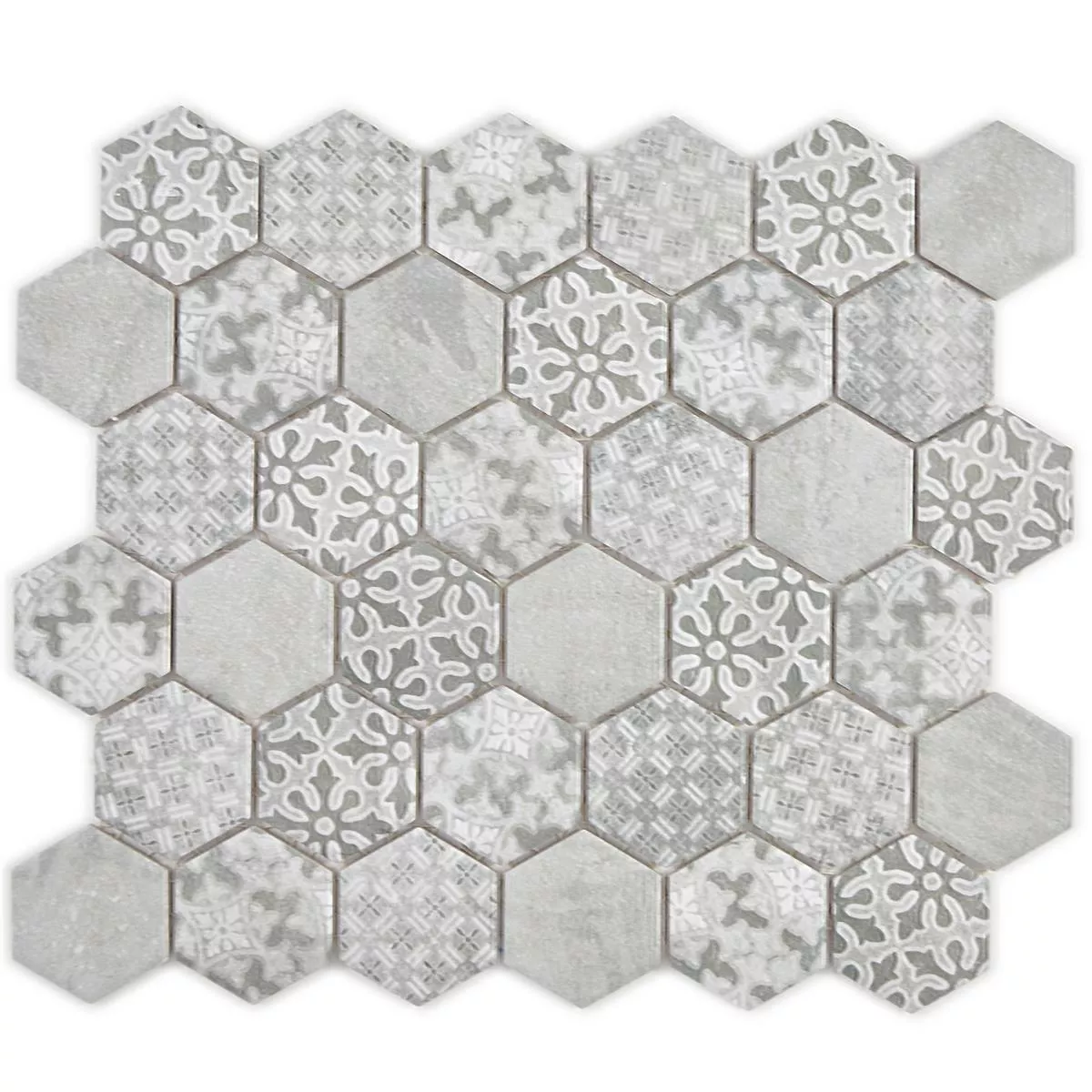 Mosaico Cerâmico Retro Azulejos Lawinia Hexágono Cinza