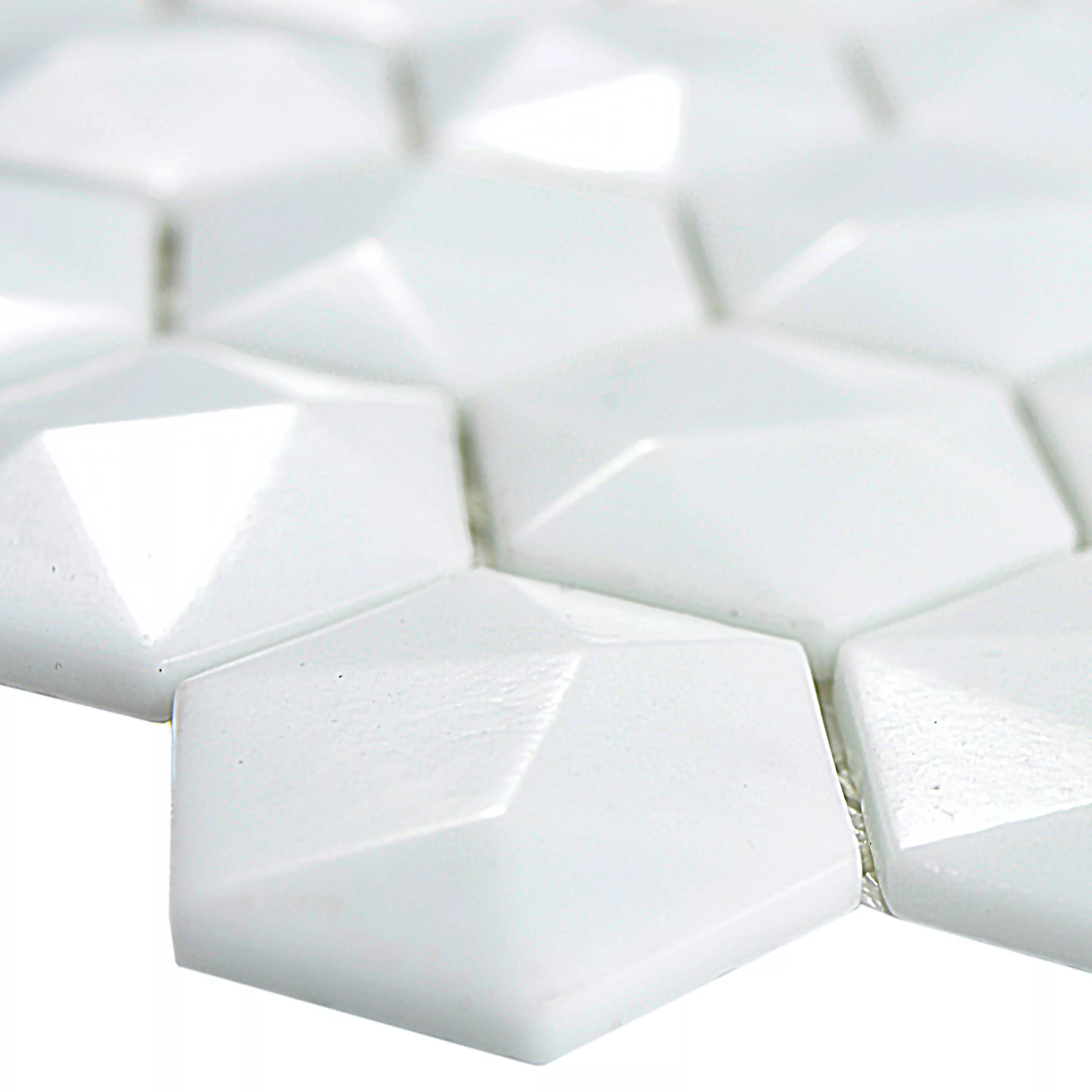 Mosaico De Vidro Azulejos Benevento Hexágono 3D Branco