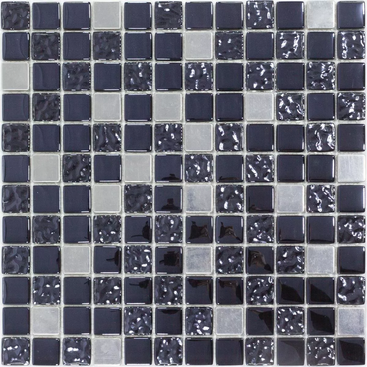Azulejo Mosaico Vidro Aço Inoxidável Blackriver Preto Prata Mix