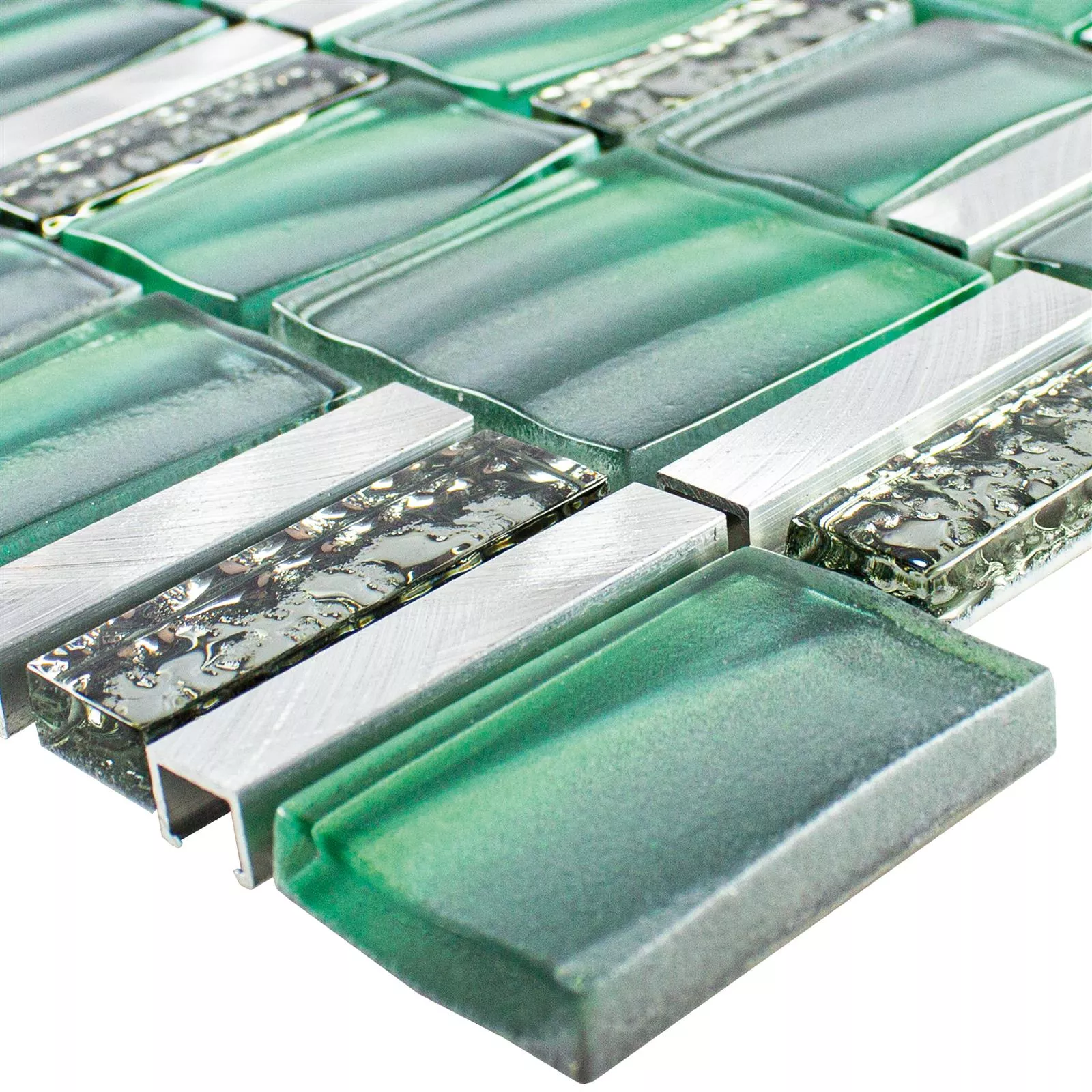 Vidro Metal Azulejo Mosaico Union Verde Prata