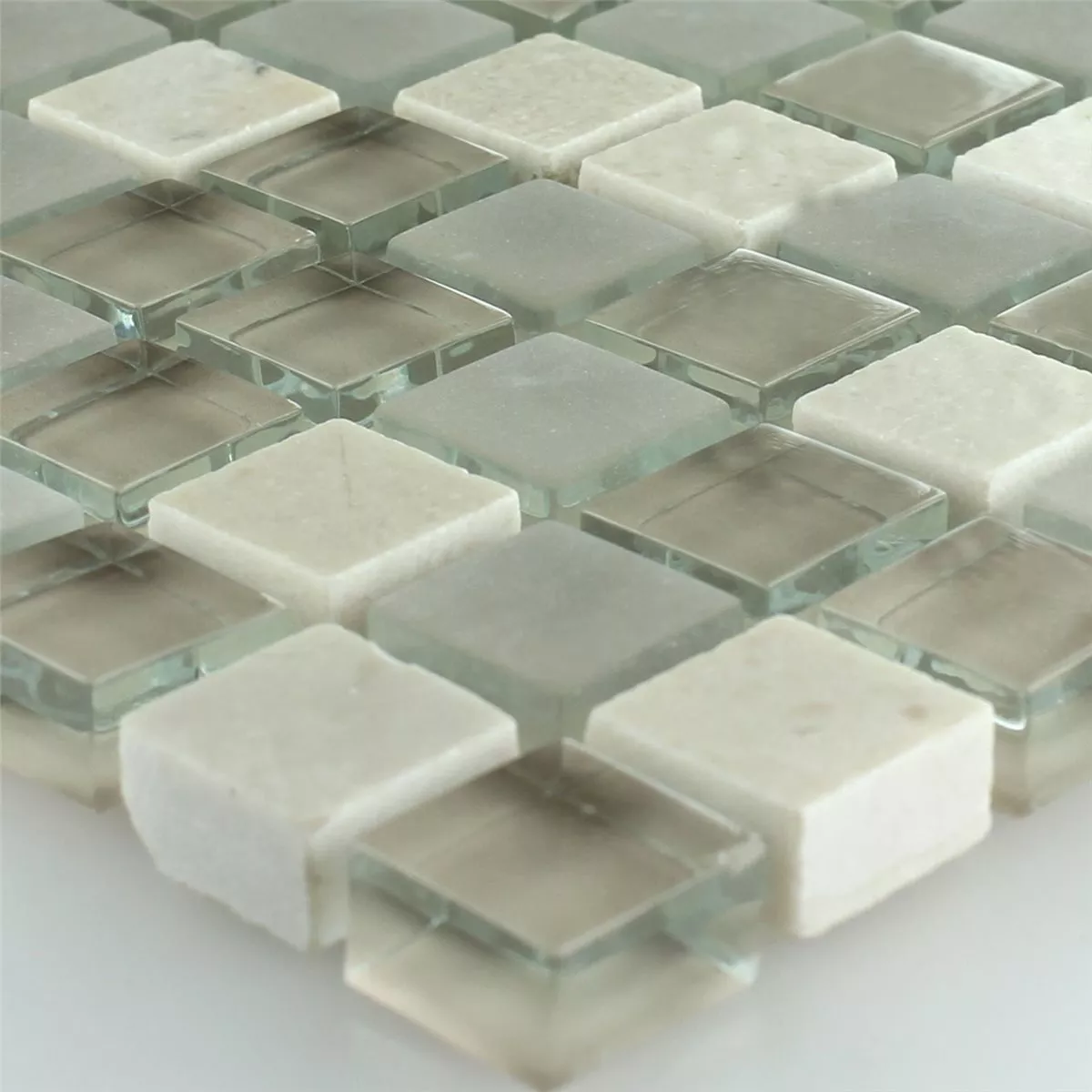 Azulejo Mosaico Vidro Mármore Barbuda Creme 15x15x8mm