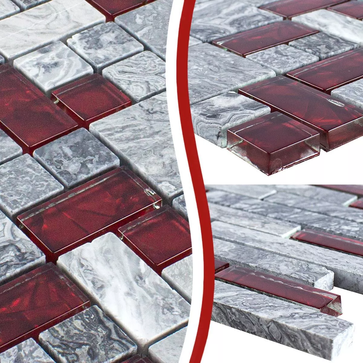 Padrão de Mosaico de Pedra Natural de Vidro Azulejos Sinop Cinza Vermelho