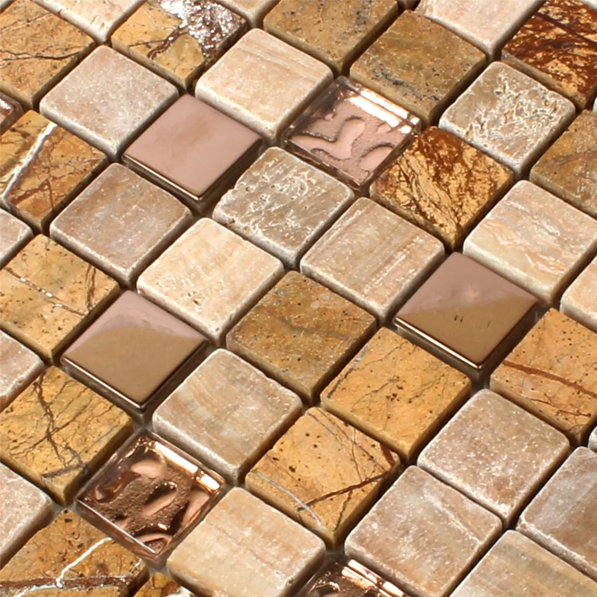 Padrão de Azulejo Mosaico Vidro Pedra Natural Aço Inoxidável Marrom Mix