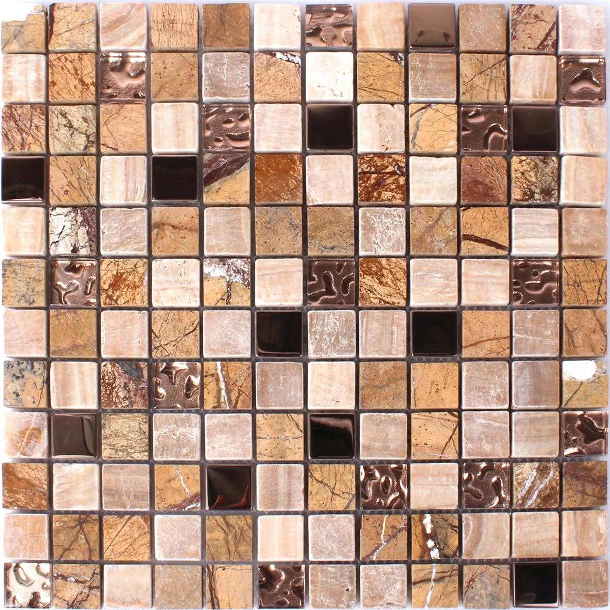 Padrão de Azulejo Mosaico Vidro Pedra Natural Aço Inoxidável Marrom Mix