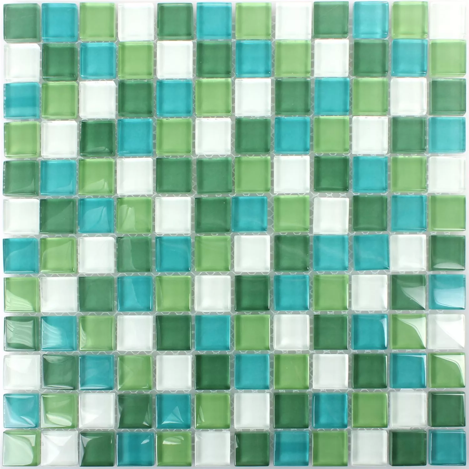 Padrão de Azulejo Mosaico Vidro Palmas Verde Branco