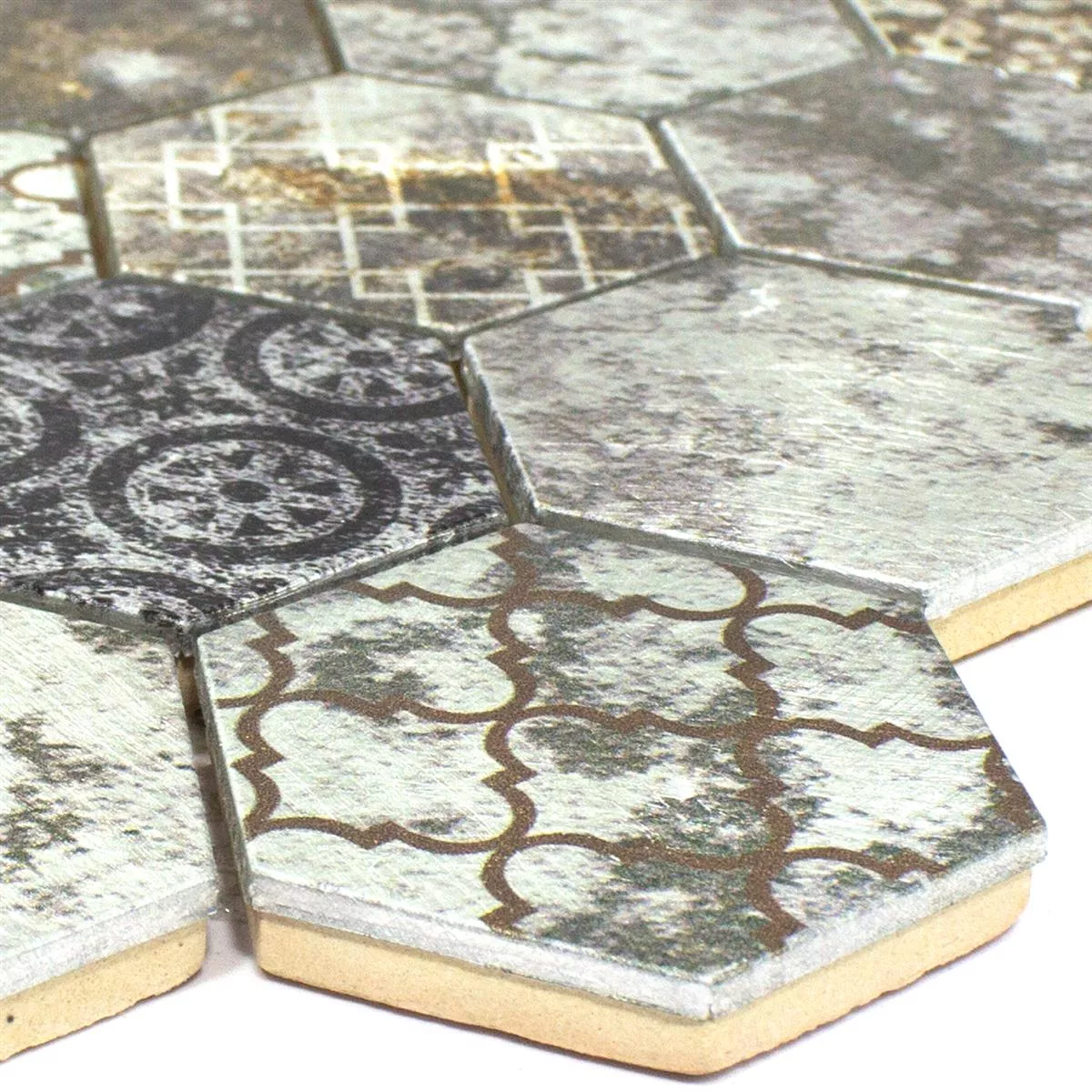 Azulejo Mosaico Rixos Cinza Prata Marrom