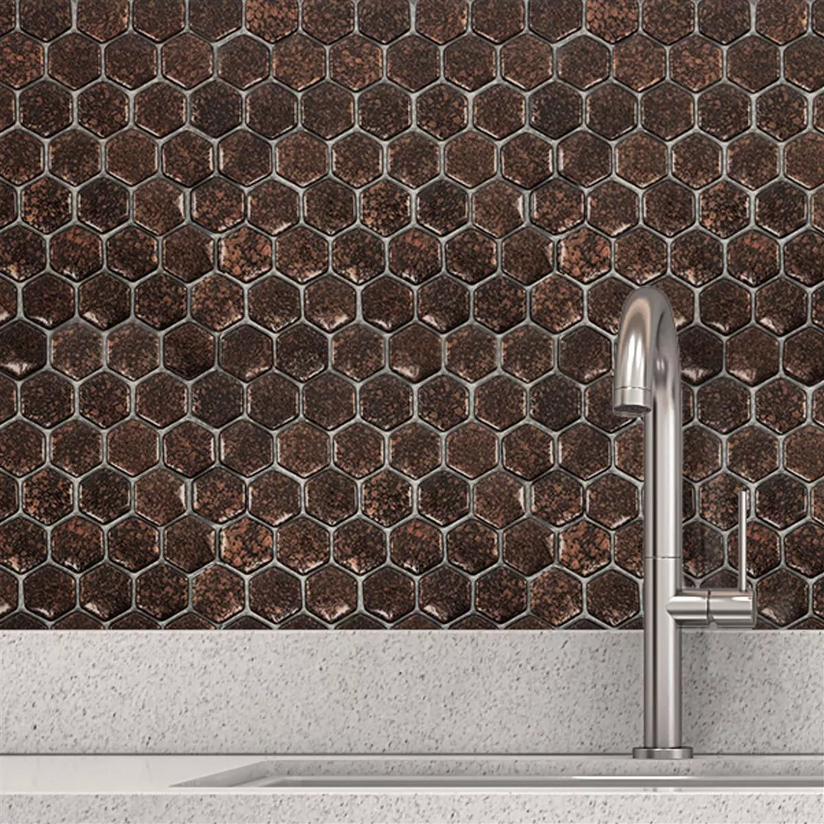 Padrão de Mosaico De Vidro Azulejos Leopard Hexágono 3D Bronze