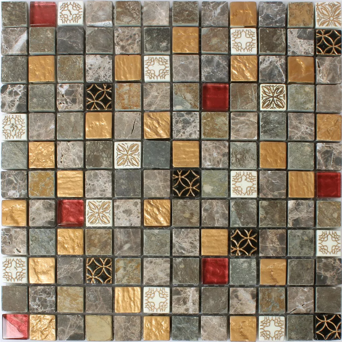 Azulejo Mosaico Vidro Pedra Natural Mix 23x23x8mm