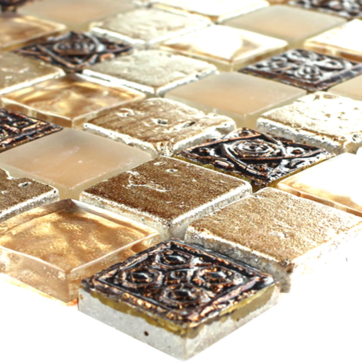 Mosaico De Vidro Ladrilhos De Pedra Natural Kobold Marrom Bege Ouro