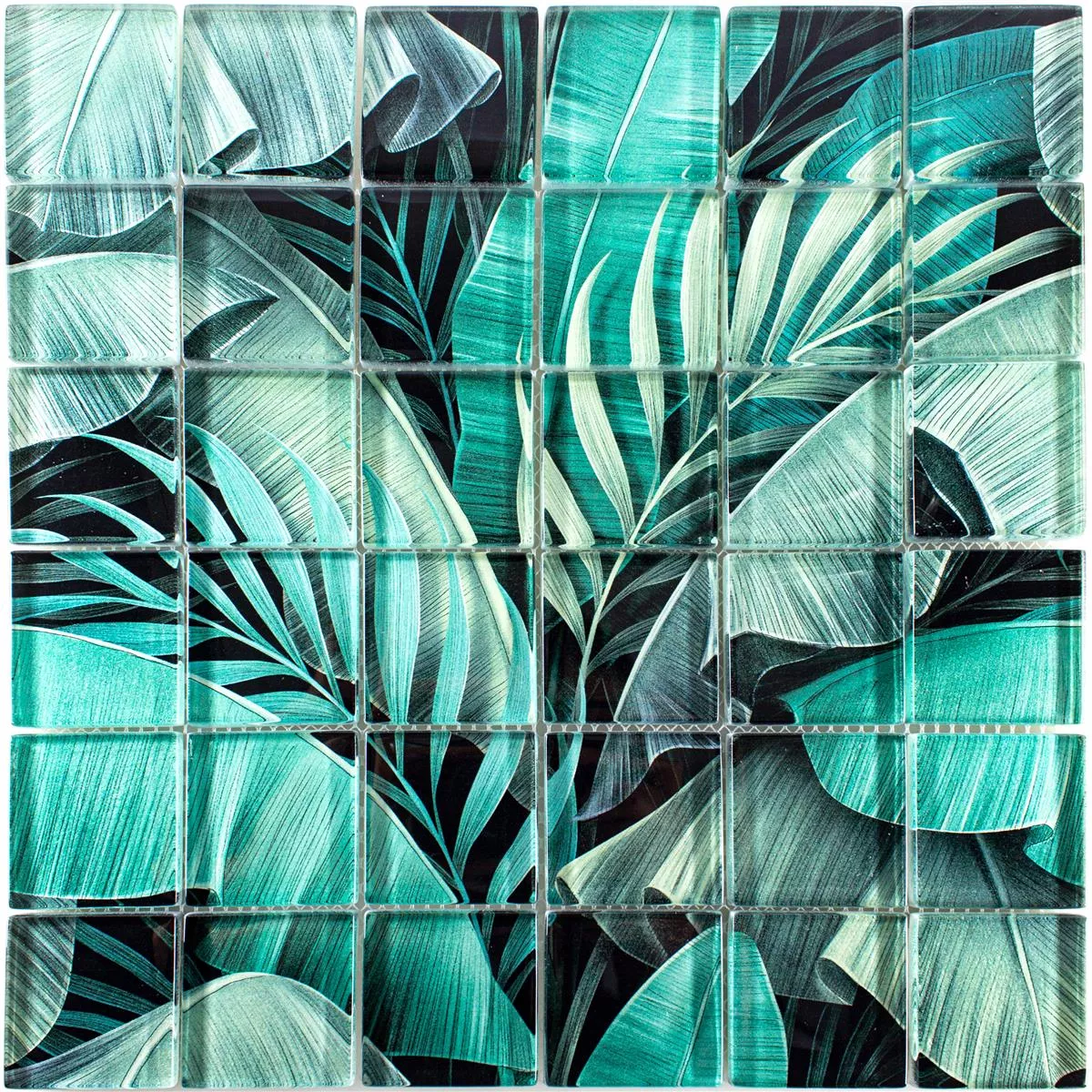 Padrão de Mosaico De Vidro Azulejos Pittsburg Flor Óptica Verde Preto