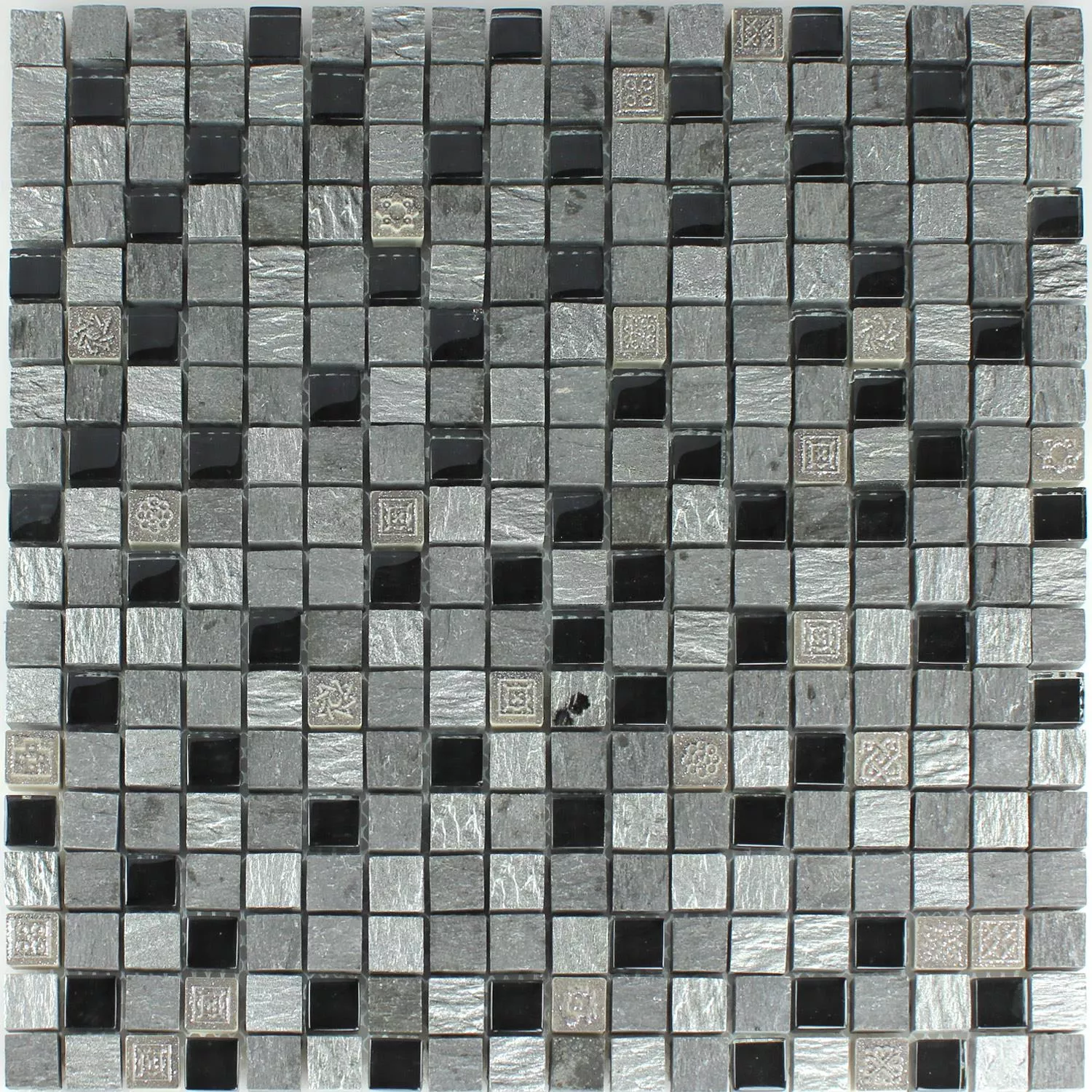 Azulejo Mosaico Vidro Pedra Natural Prata Preto