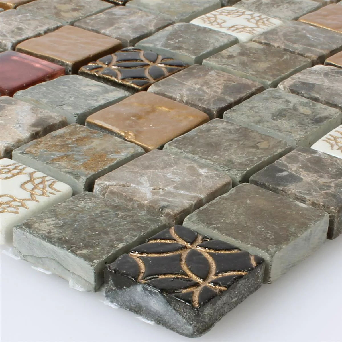 Amostra Azulejo Mosaico Vidro Pedra Natural Mix 23x23x8mm