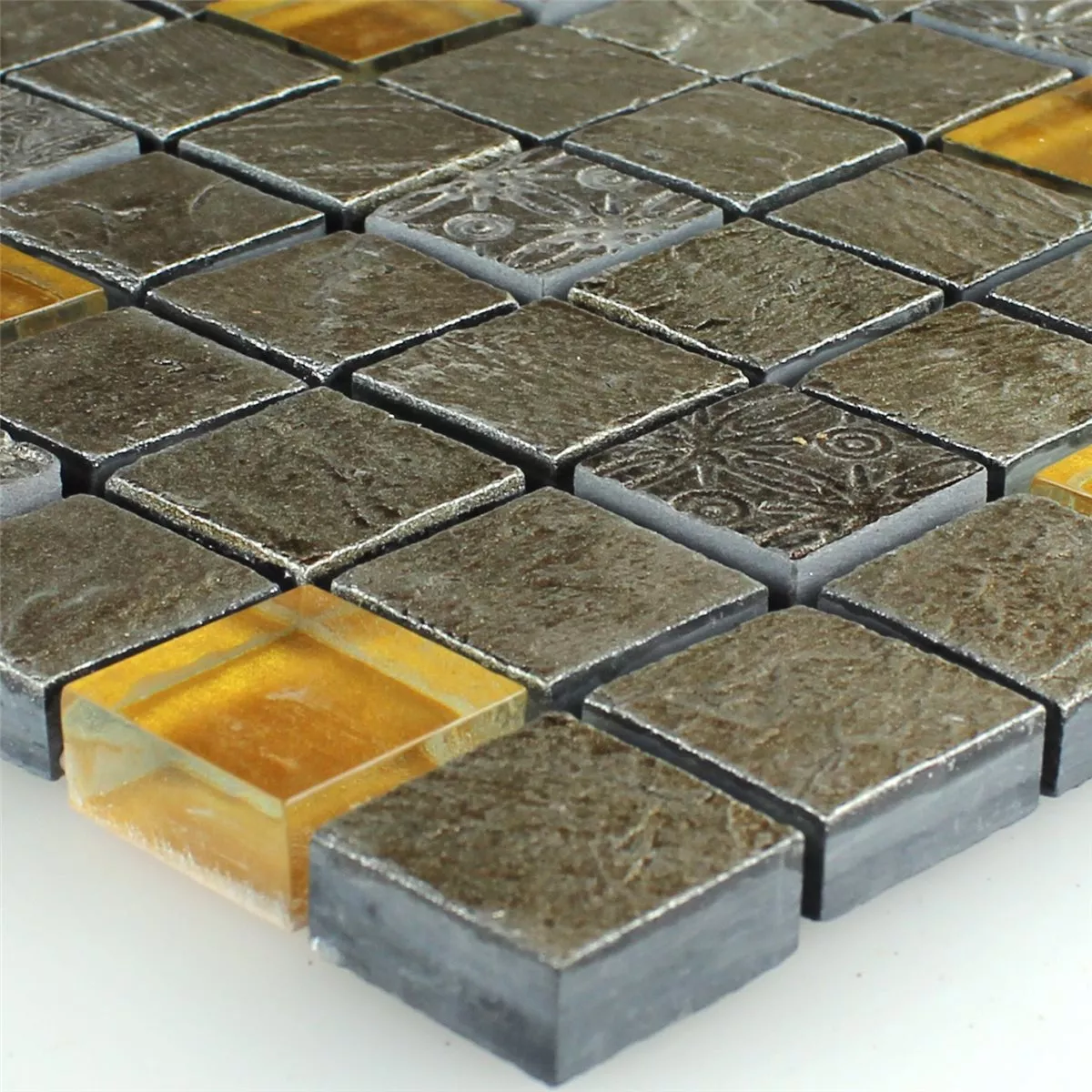 Padrão de Azulejo Mosaico Vidro Pedra Natural Cinza Laranja