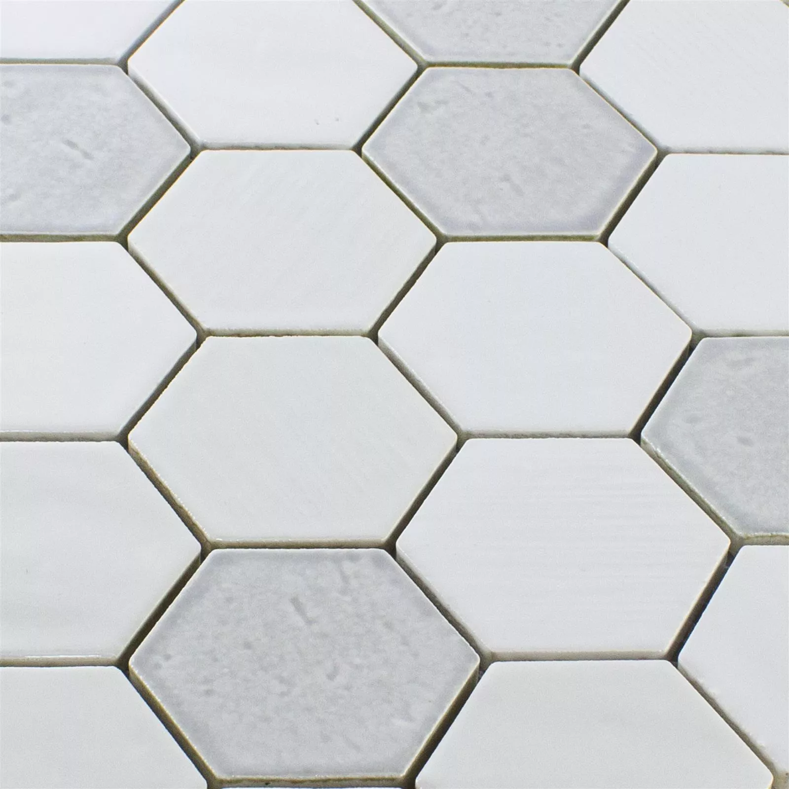 Padrão de Cerâmica Azulejo Mosaico Roseburg Hexágono Brilhante Branco