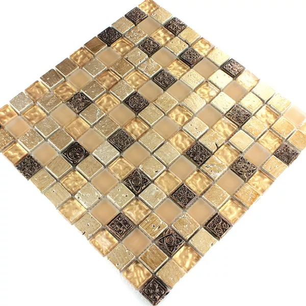 Padrão de Mosaico De Vidro Ladrilhos De Pedra Natural Kobold Marrom Bege Ouro