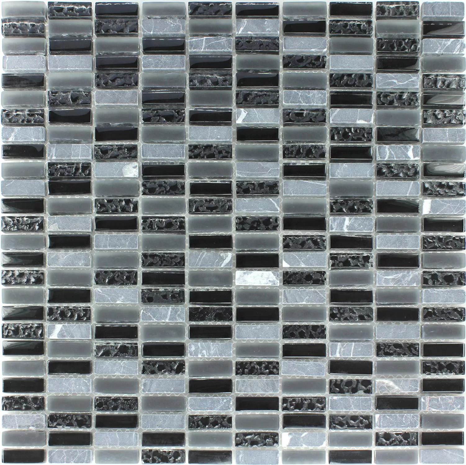 Azulejo Mosaico Vidro Mármore Cinza Mix 10x30x8mm