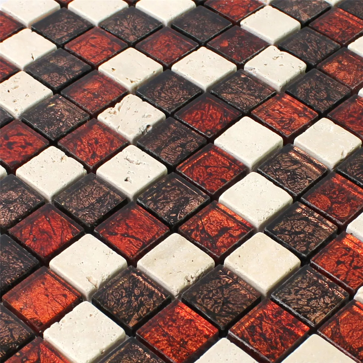 Padrão de Azulejo Mosaico Pedra Natural Vidro Vermelho Marrom Bege