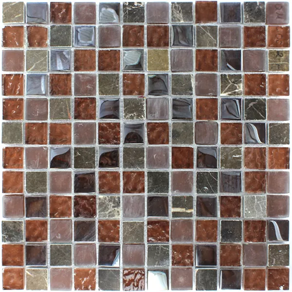 Azulejo Mosaico Vidro Mármore 23x23x8mm Marrom Mix Metal