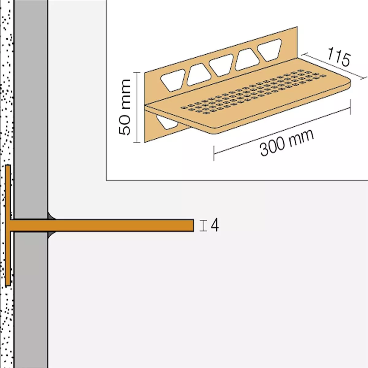 Prateleira de chuveiro prateleira de parede Schlüter retângulo 30x11,5cm marfim puro