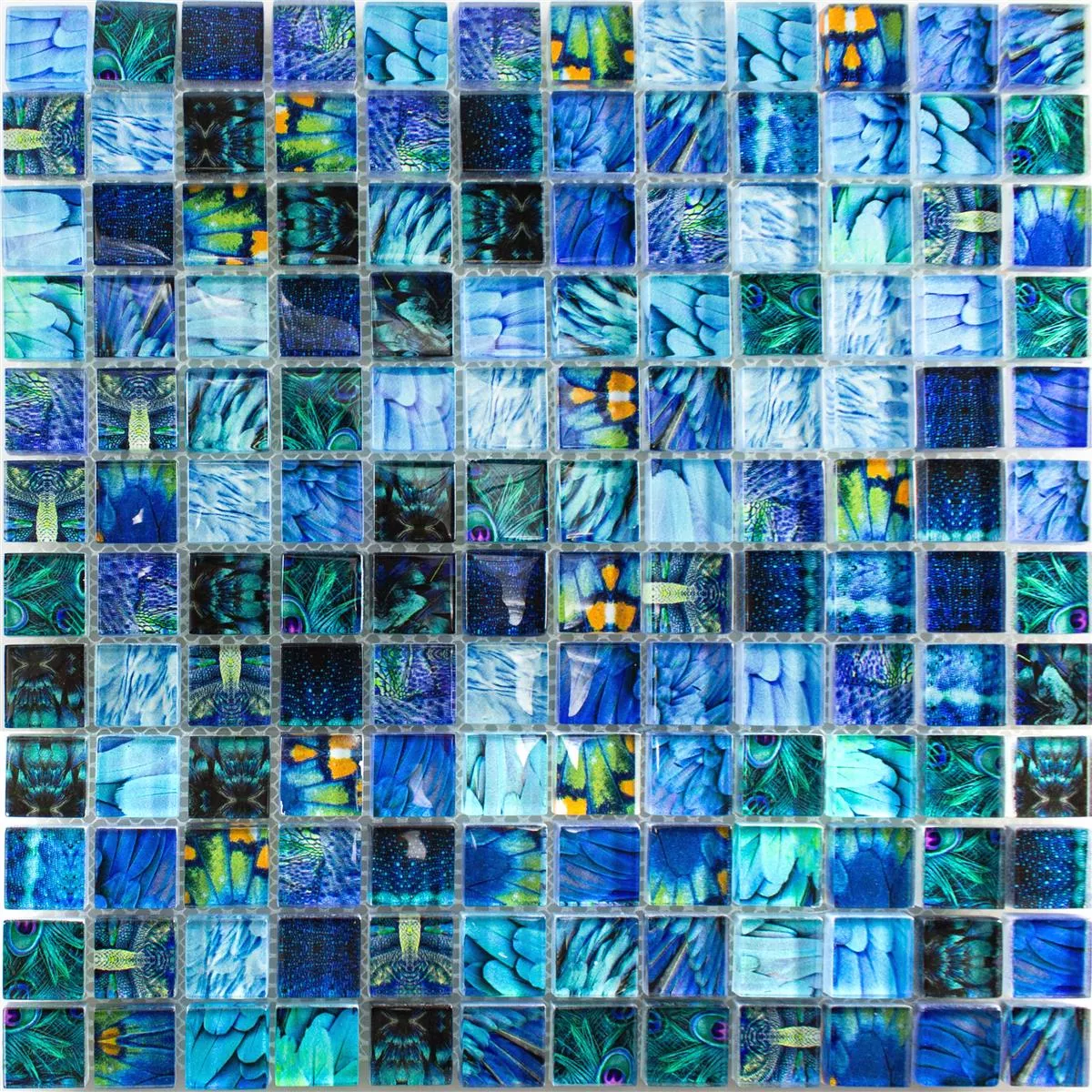 Padrão de Mosaico De Vidro Azulejos Peafowl Azul 23