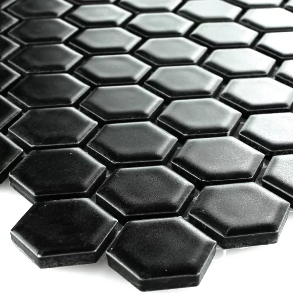 Azulejo Mosaico Cerâmica Hexágono Preto Fosco H23