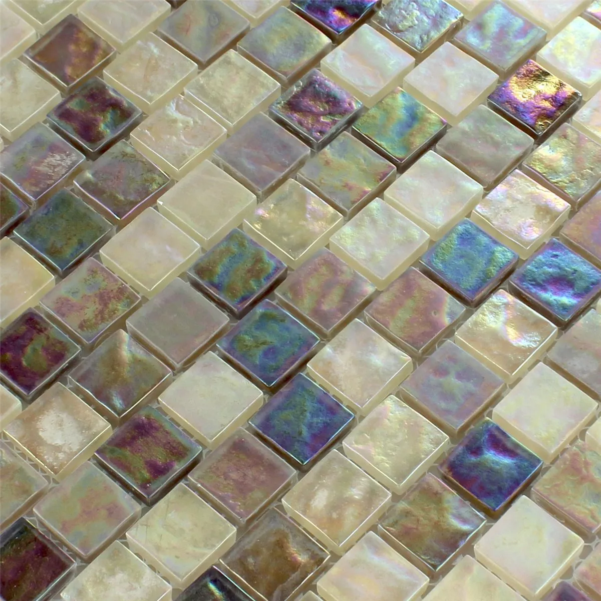 Azulejo Mosaico Vidro Efeito Madrepérola Creme