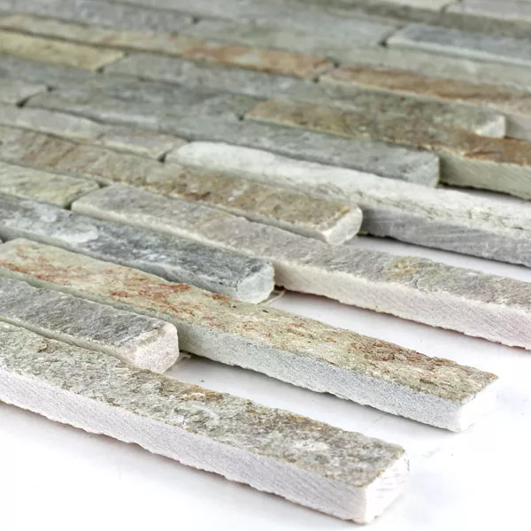 Azulejo Mosaico Pedra Natural Quartzito Bege Mix Sticks