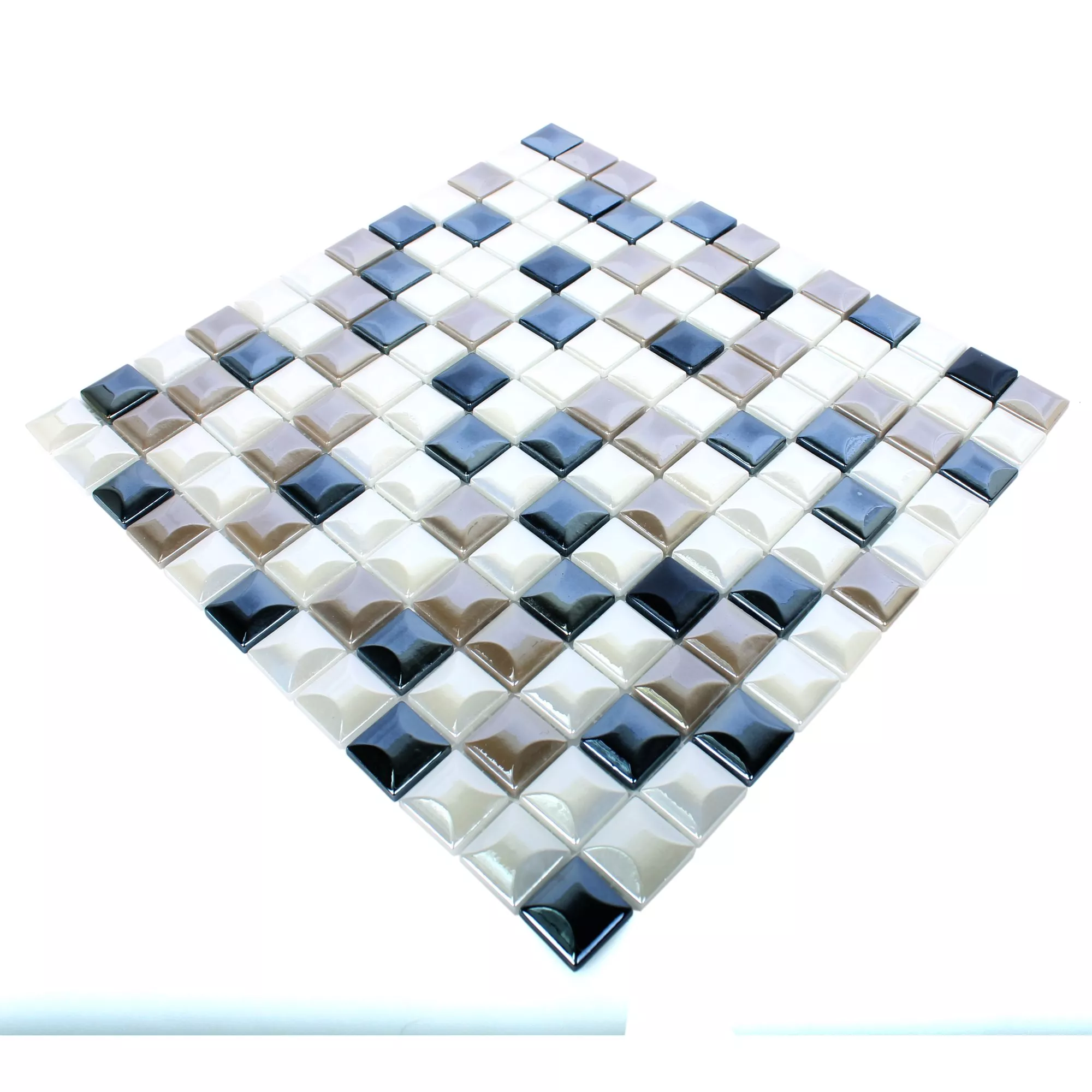 Mosaico De Vidro Azulejos Monrovia Coffee Branco Preto 3D Metallic