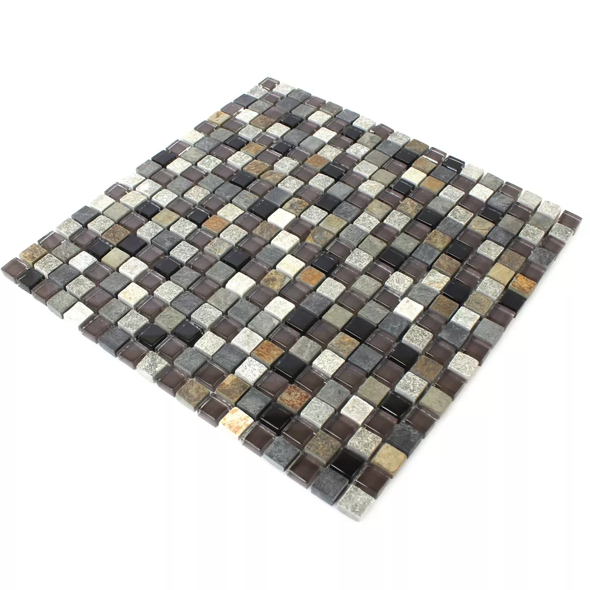 Padrão de Azulejo Mosaico Vidro Quartzito Pedra Natural Cinza Marrom