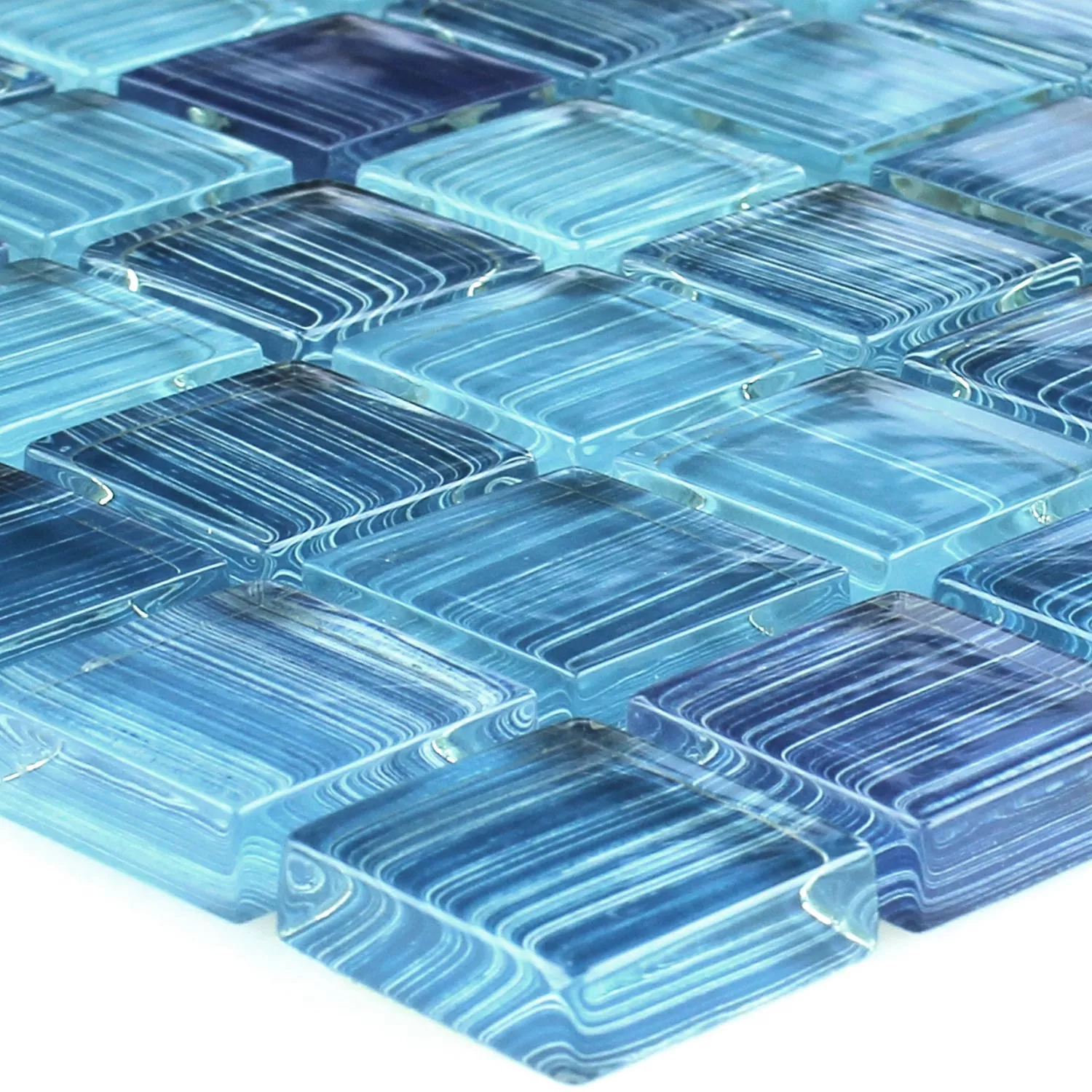 Mosaico De Vidro Azulejos Listrado Telha Azul Mix