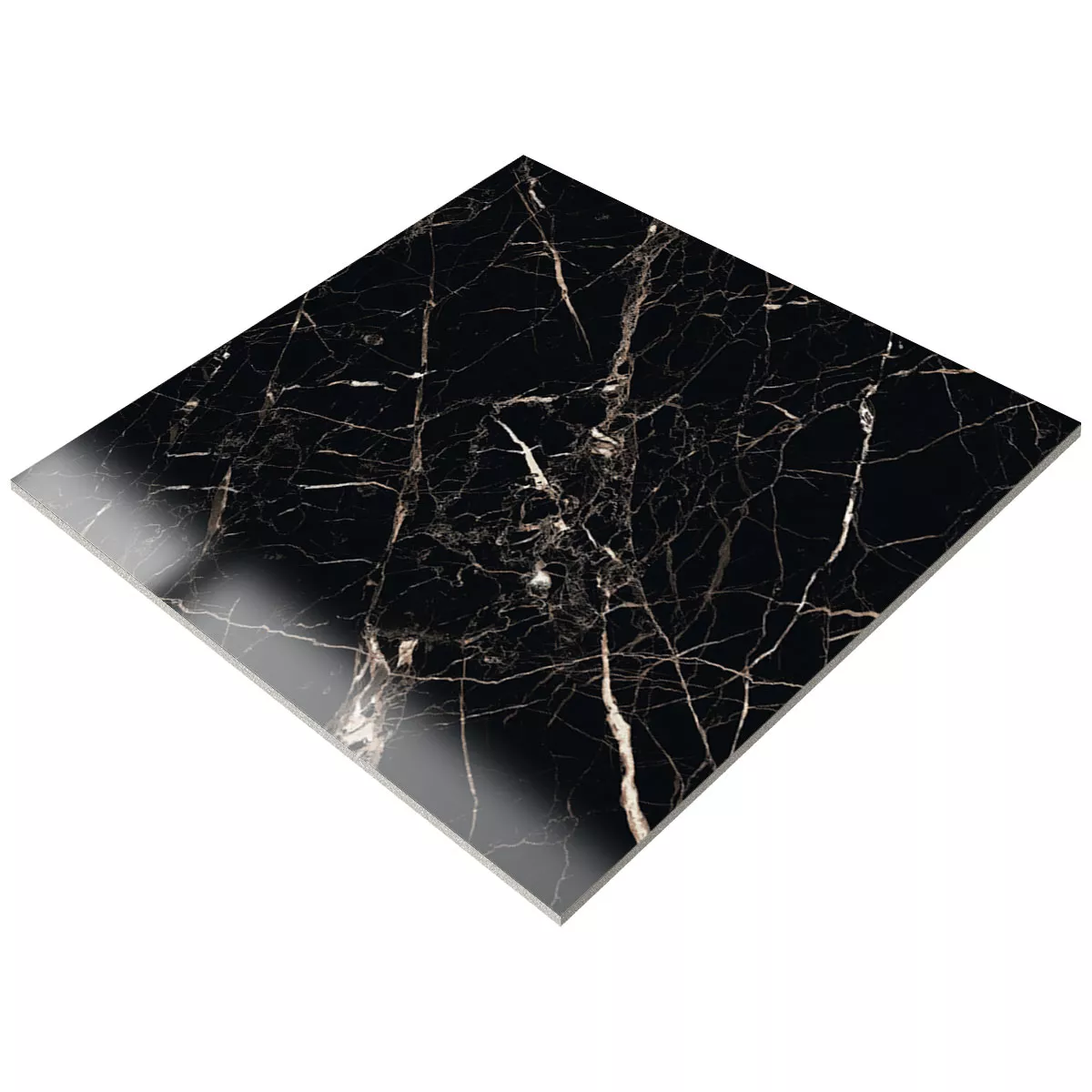 Ladrilhos Trento Aparência de Mármore Preto Ouro Polido Brilhante 60x60cm