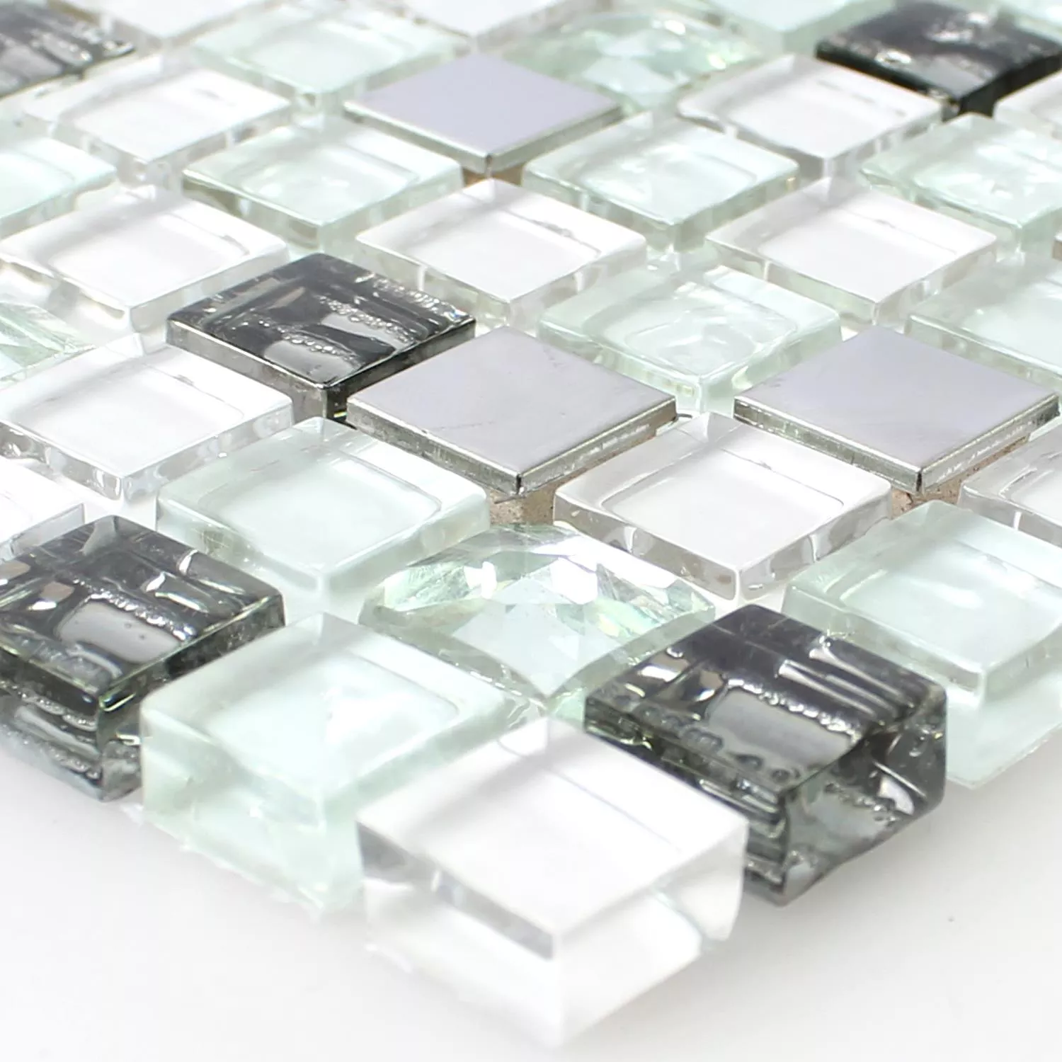 Padrão de Vidro Aço Inoxidável Azulejo Mosaico Admont Branco 