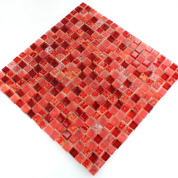 Padrão de Azulejo Mosaico Escimo Vidro Pedra Natural Mix Vermelho