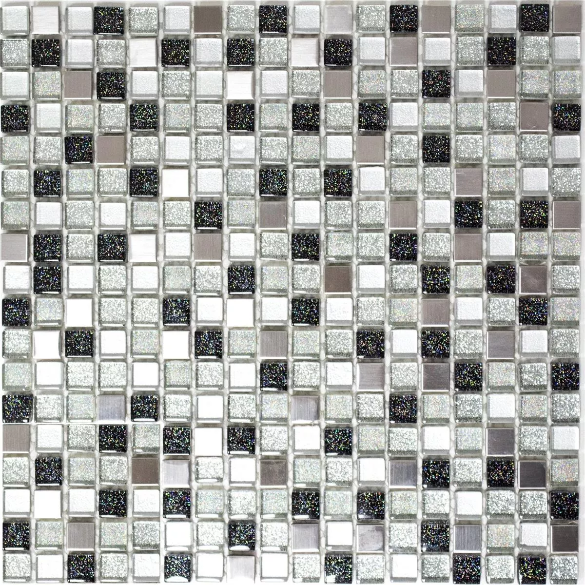 Padrão de Vidro Aço Inoxidável Metal Azulejo Mosaico Prata Preto