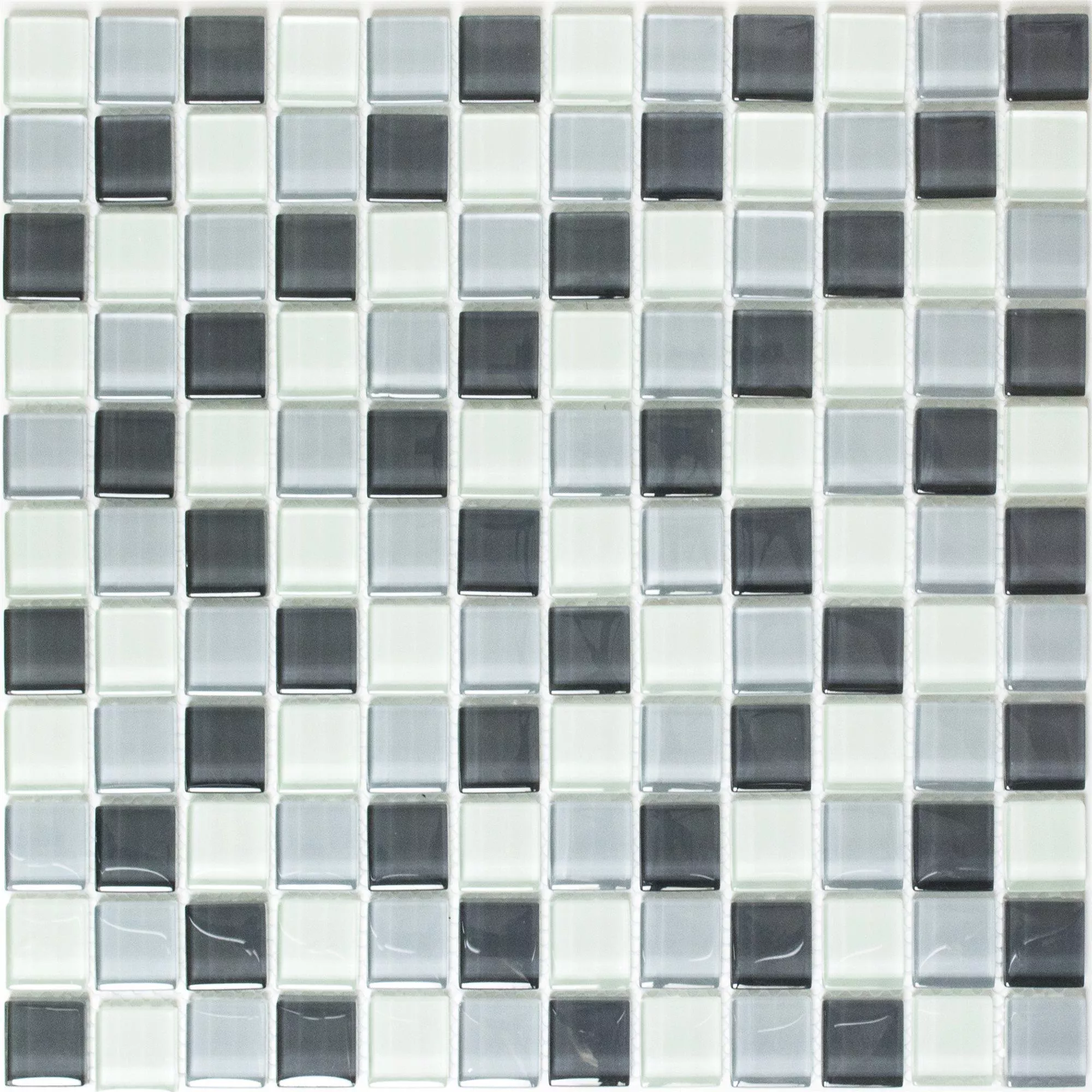 Mosaico De Vidro Azulejos Alpha Cinza Branco Quadrada 25